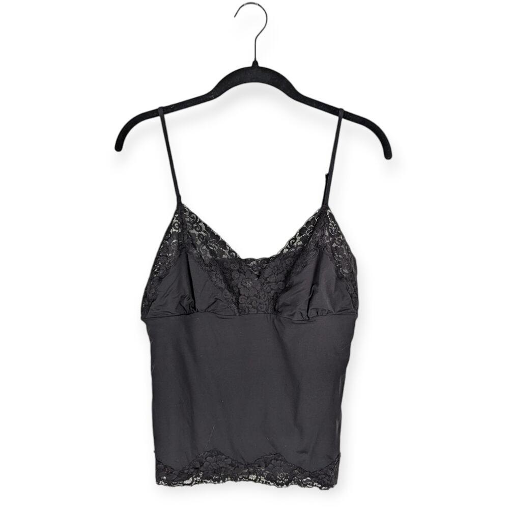 VTG PINK‎ Black Lace Trimmed Y2K Grunge Babydoll Spaghetti Strap Cami Size Large